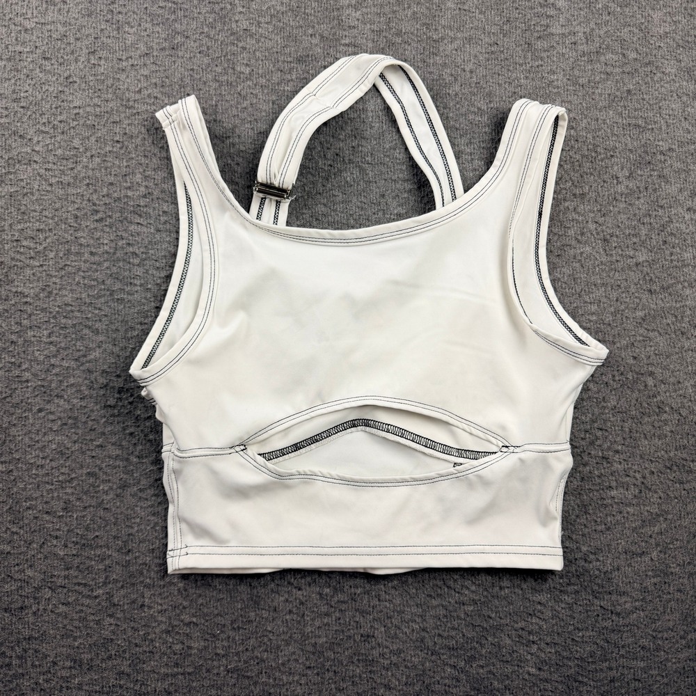 Cider White Contrast Stitch Cut Out Crop Top Women's XS CD2024043467301TT